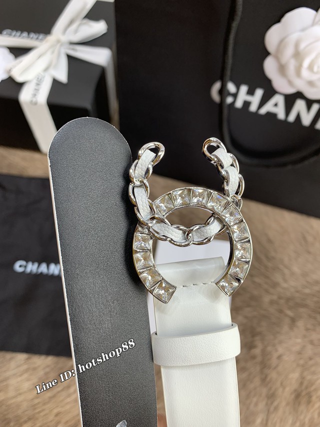 Chanel經典款女士皮帶 香奈兒小香鑽圈雙面用小牛皮腰帶  jjp1166